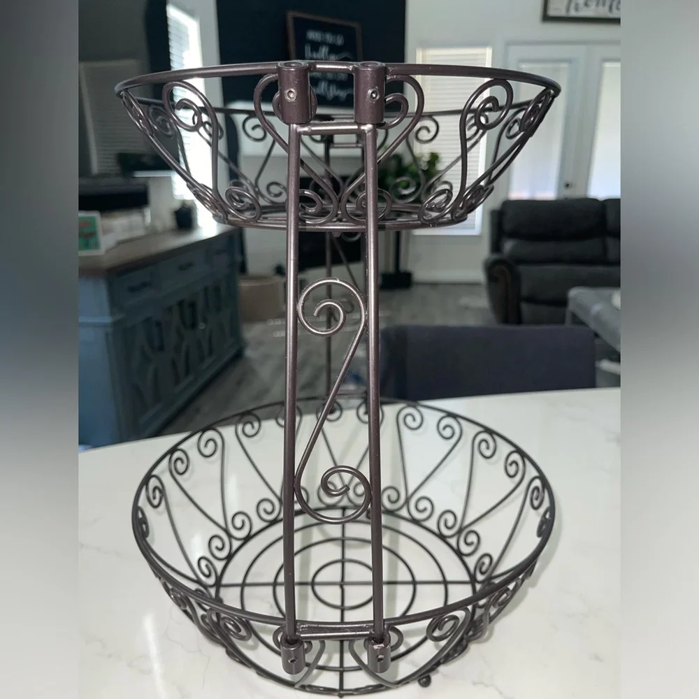 Simple Houseware Bronze 2-Tier Countertop‎ Fruit Basket Bowl Storage